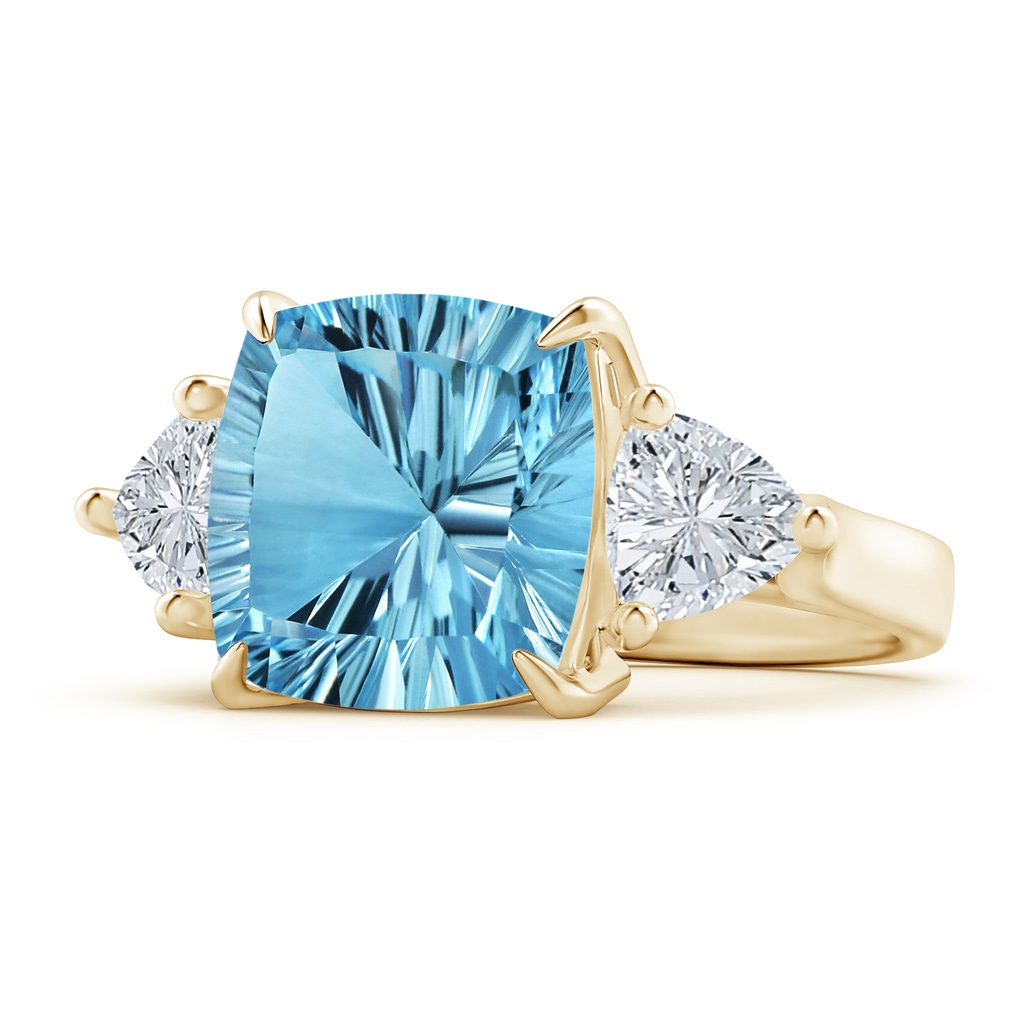 12.17x12.14x7.67mm AAAA GIA Certified Sky Blue Topaz Classic Three Stone Ring in Yellow Gold