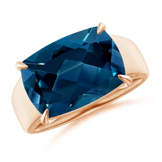 14x10mm AAAA Horizontal Cushion London Blue Topaz Cocktail Ring in 9K Rose Gold