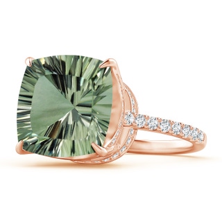 12.14x12.13x7.95mm AAA GIA Certified Cushion Green Amethyst Ring with Diamonds in 18K Rose Gold