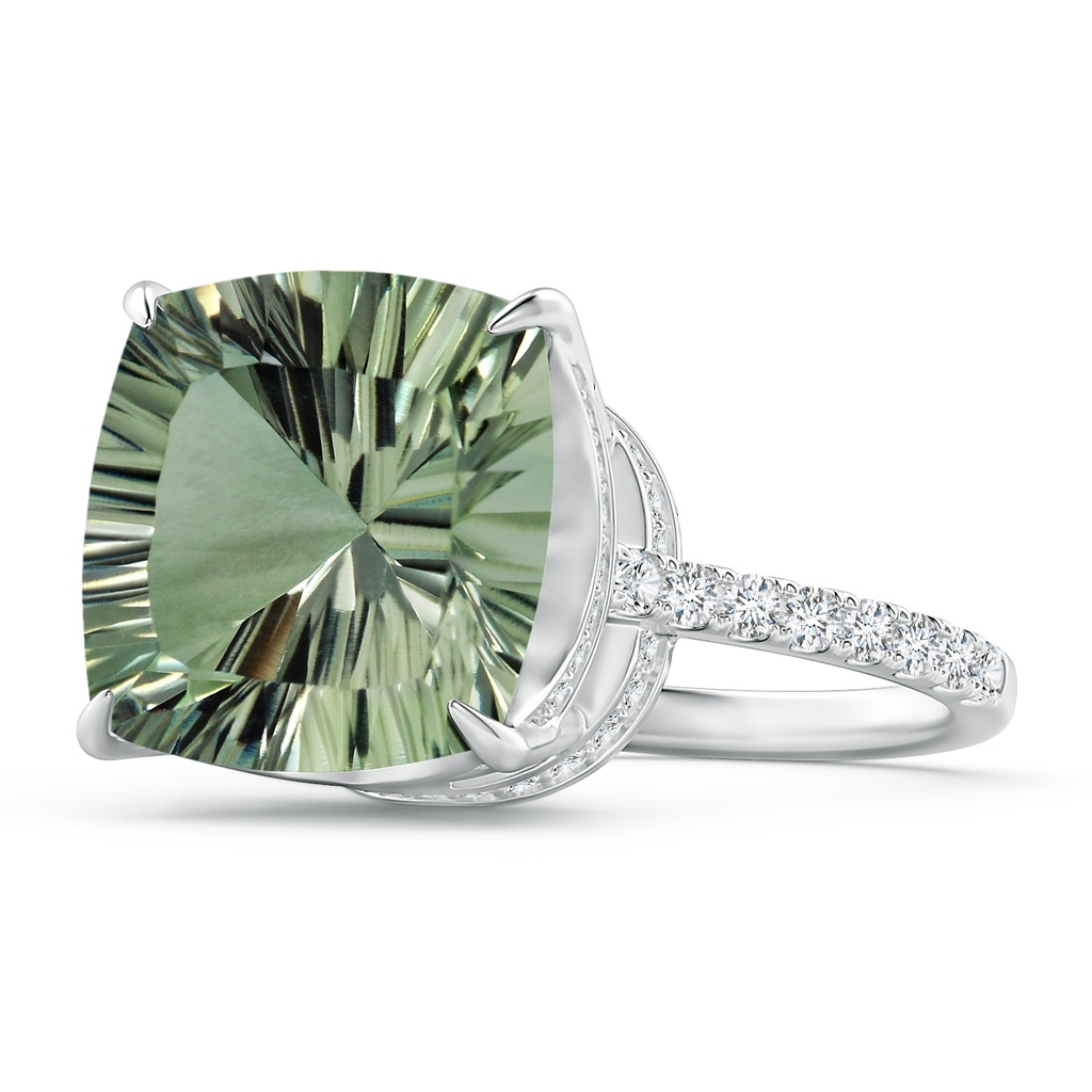 12.14x12.13x7.95mm AAA GIA Certified Cushion Green Amethyst Ring with Diamonds in White Gold