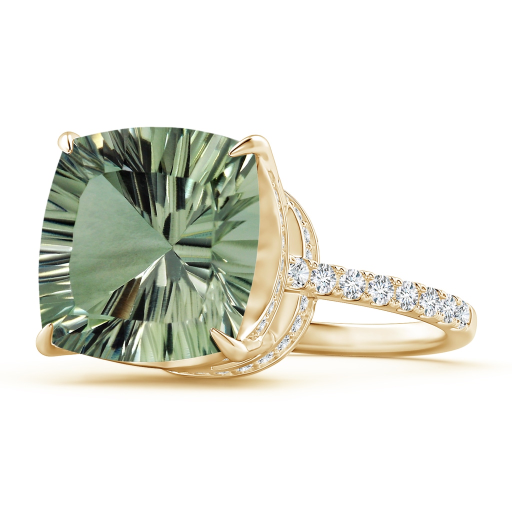 12.14x12.13x7.95mm AAA GIA Certified Cushion Green Amethyst Ring with Diamonds in Yellow Gold