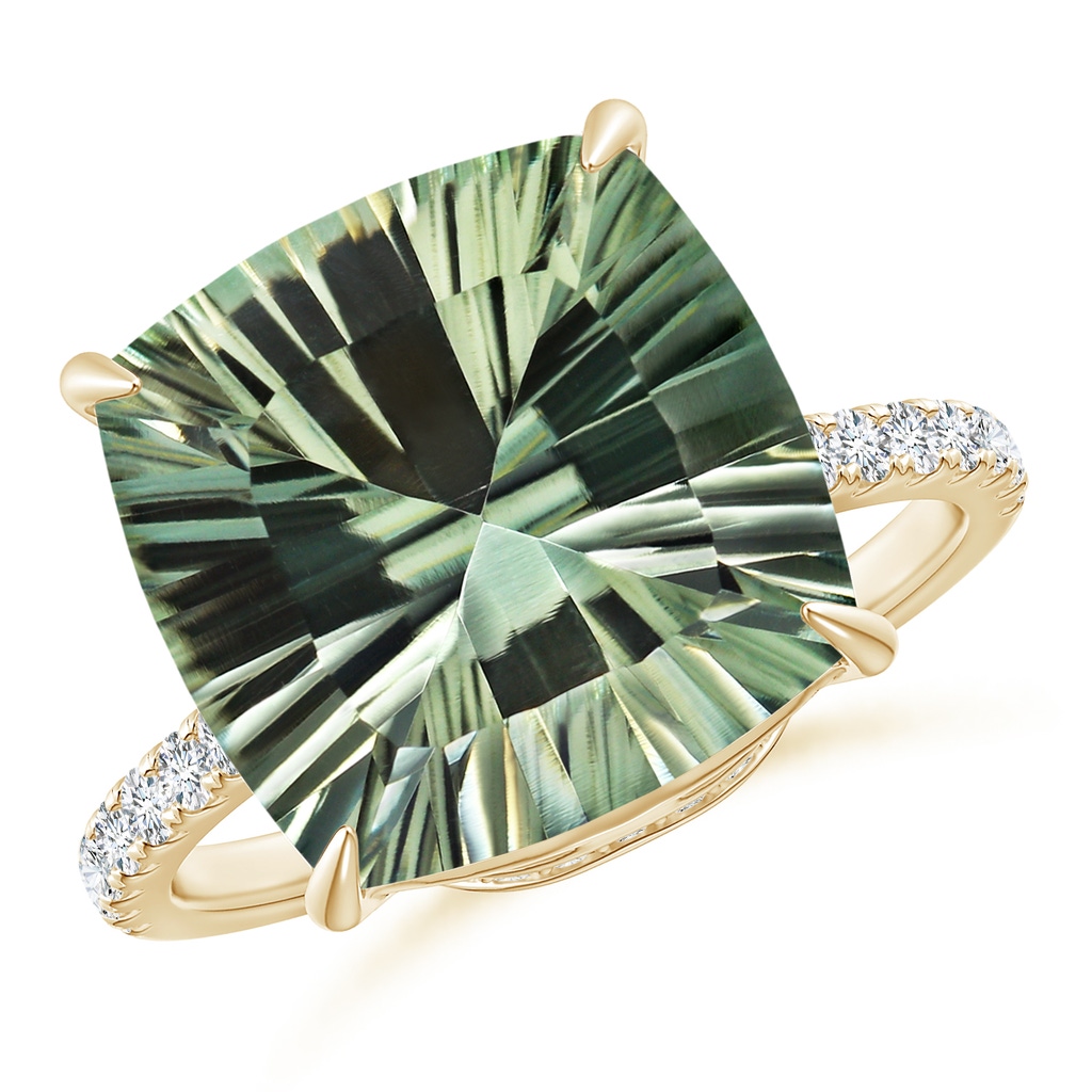 12.14x12.13x7.95mm AAA GIA Certified Cushion Green Amethyst Ring with Diamonds in Yellow Gold Side 199