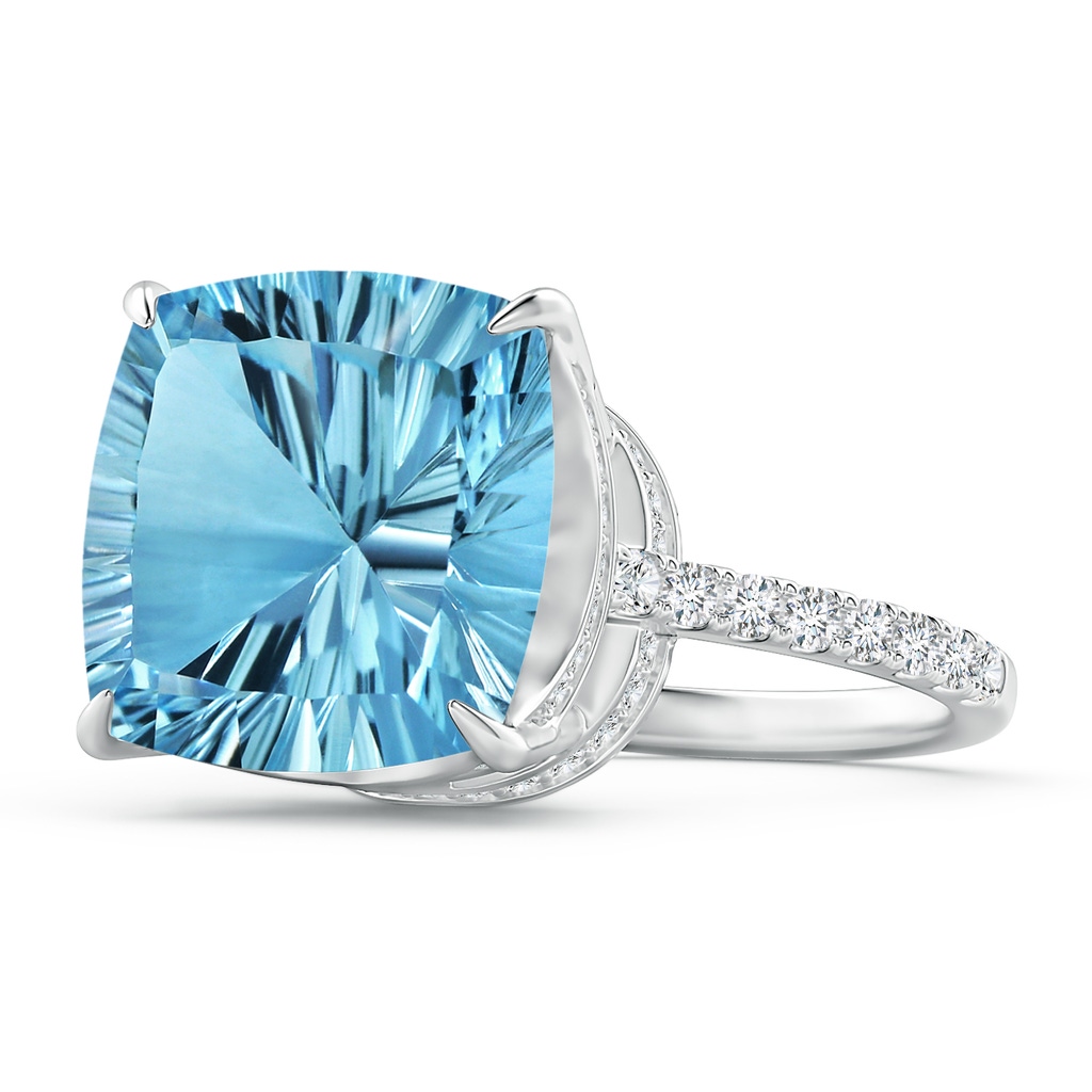 12.17x12.14x7.67mm AAAA GIA Certified Cushion Sky Blue Topaz Ring with Diamonds in 18K White Gold