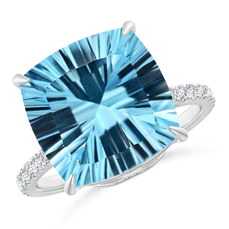 12.17x12.14x7.67mm AAAA GIA Certified Cushion Sky Blue Topaz Ring with Diamonds in 18K White Gold Side-1