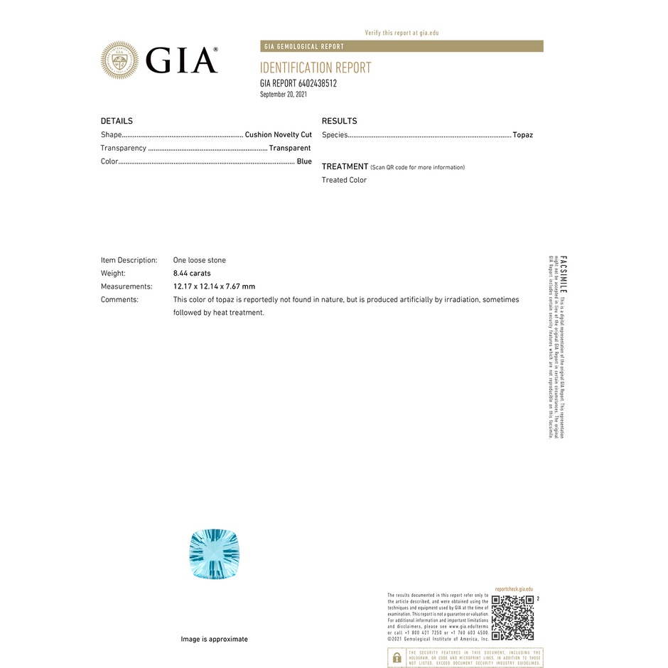 12.17x12.14x7.67mm AAAA GIA Certified Cushion Sky Blue Topaz Ring with Diamonds in 18K White Gold GIA-Cert