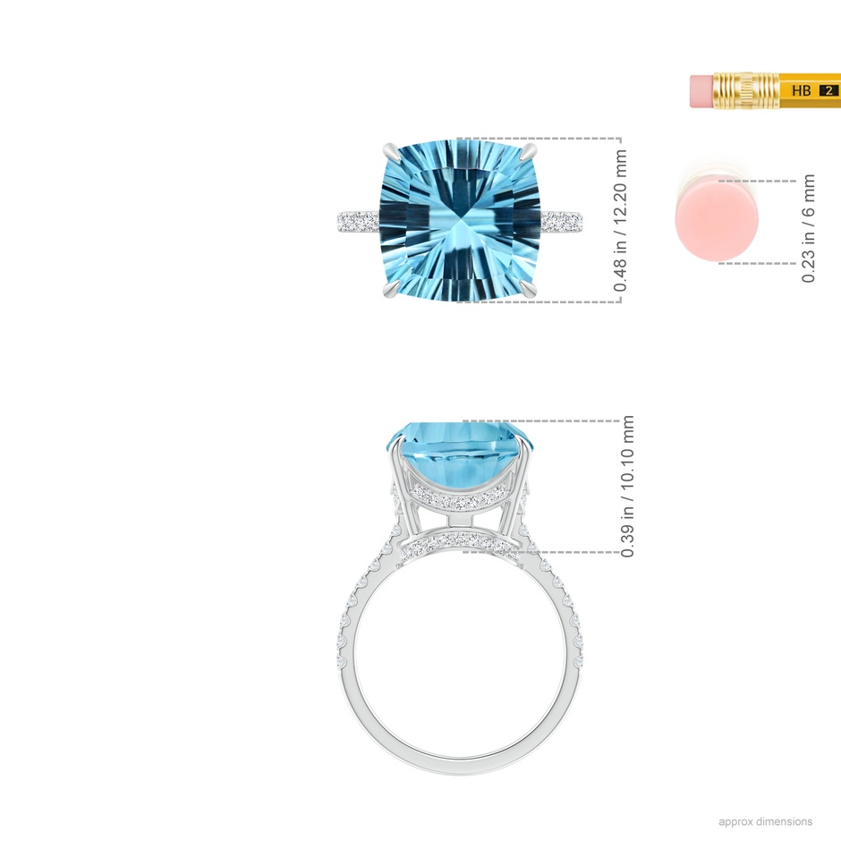 12.17x12.14x7.67mm AAAA GIA Certified Cushion Sky Blue Topaz Ring with Diamonds in 18K White Gold Rulerm