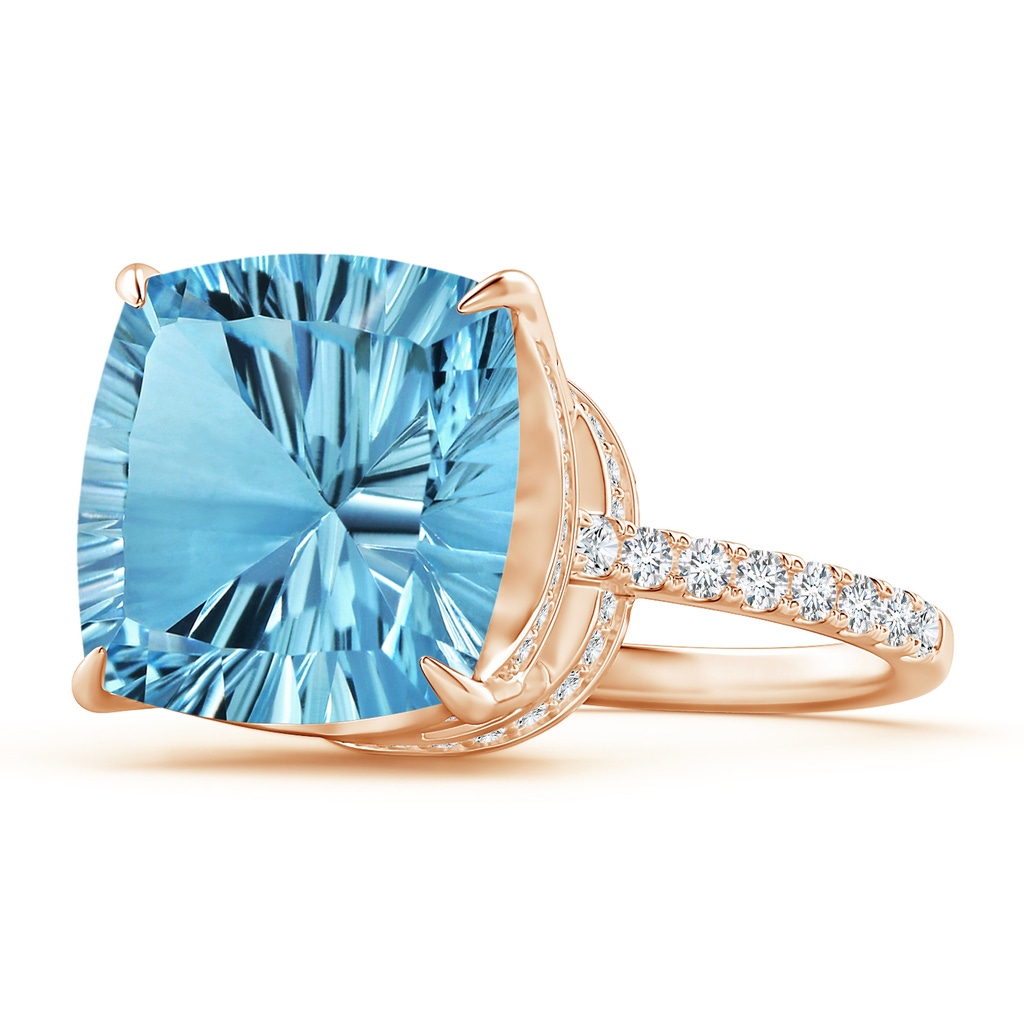 12.17x12.14x7.67mm AAAA GIA Certified Cushion Sky Blue Topaz Ring with Diamonds in Rose Gold