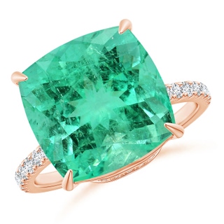 11.75x11.71x8.53mm AA GIA Certified Cushion Columbian Emerald Ring with Diamonds in 18K Rose Gold