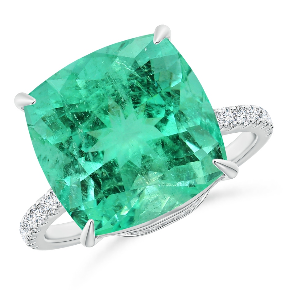 11.75x11.71x8.53mm AA GIA Certified Cushion Columbian Emerald Ring with Diamonds in 18K White Gold 