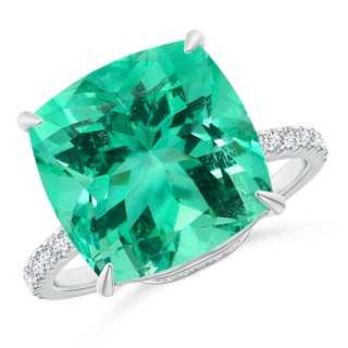 11.75x11.71x8.53mm AA GIA Certified Cushion Columbian Emerald Ring with Diamonds in 18K White Gold