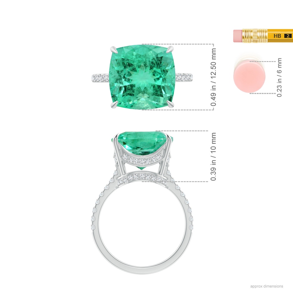 11.75x11.71x8.53mm AA GIA Certified Cushion Columbian Emerald Ring with Diamonds in 18K White Gold ruler