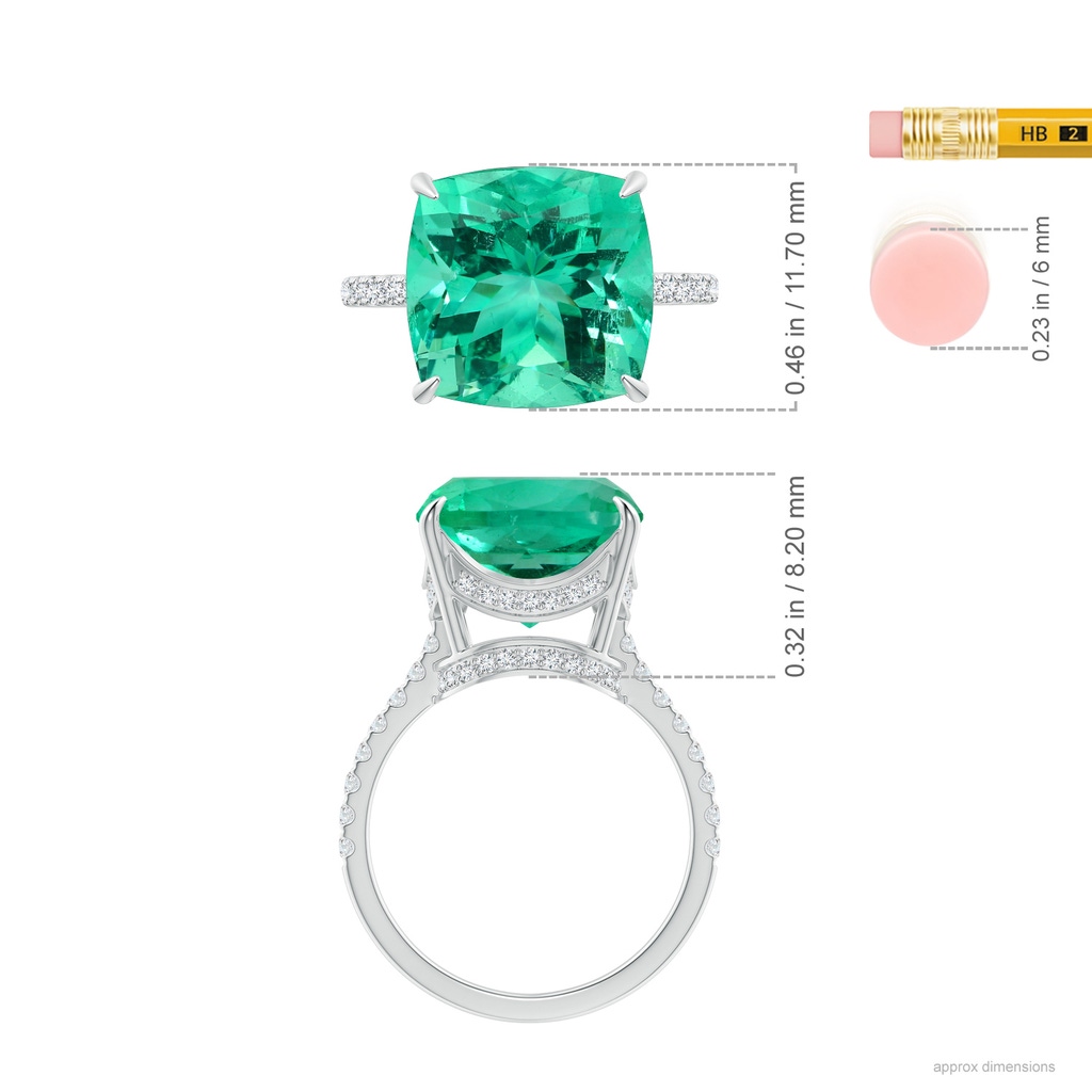 11.75x11.71x8.53mm AA GIA Certified Cushion Columbian Emerald Ring with Diamonds in 18K White Gold ruler