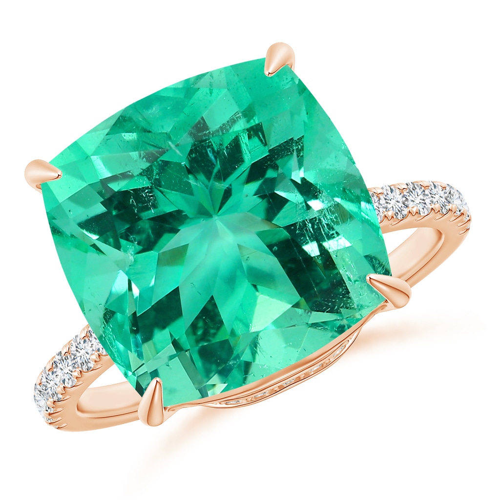 11.75x11.71x8.53mm AA GIA Certified Cushion Columbian Emerald Ring with Diamonds in Rose Gold