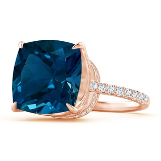 12.14x12.14x8.42mm AAA GIA Certified Cushion London Blue Topaz Ring with Diamonds in 10K Rose Gold