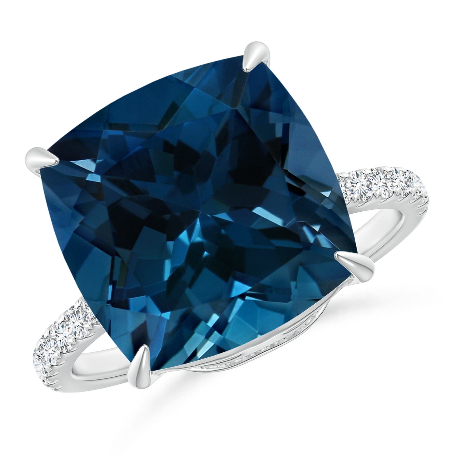 12.14x12.14x8.42mm AAA GIA Certified Cushion London Blue Topaz Ring with Diamonds in White Gold - side 2