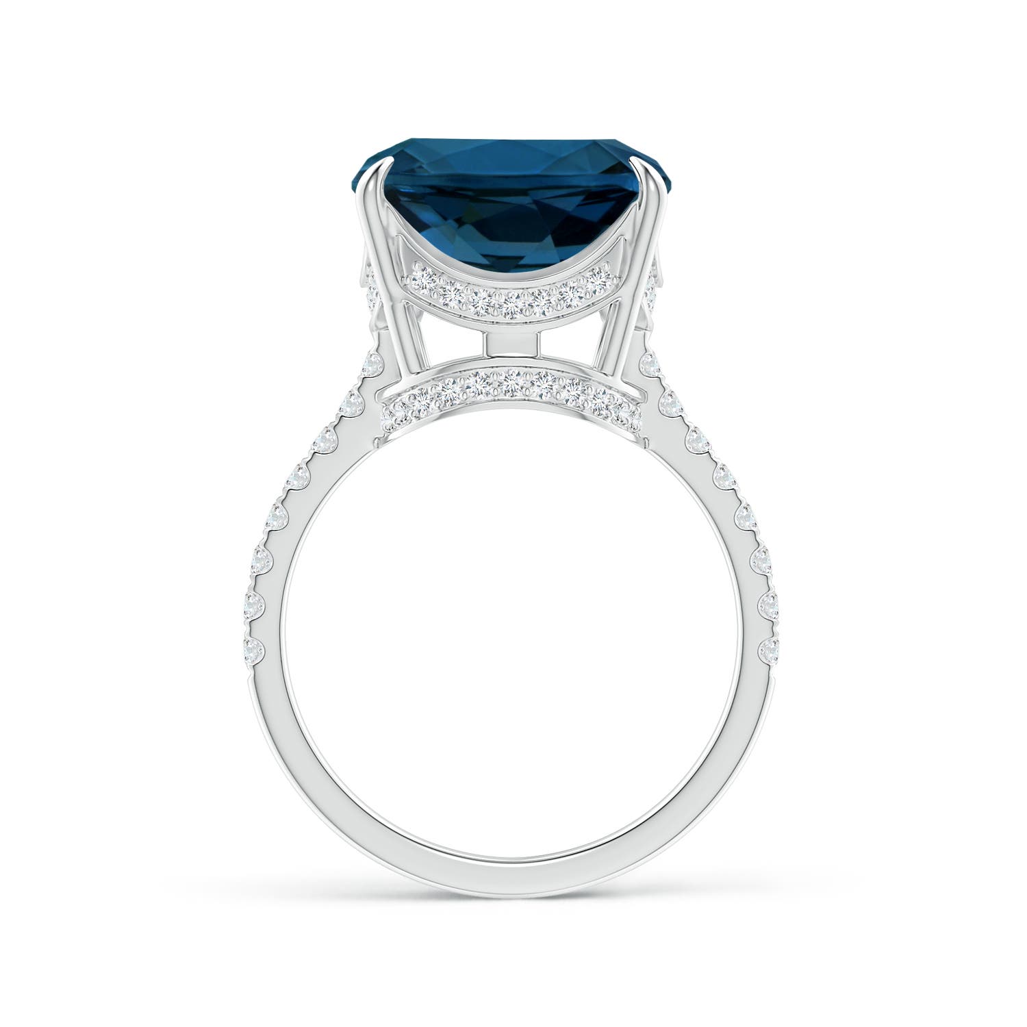 12.14x12.14x8.42mm AAA GIA Certified Cushion London Blue Topaz Ring with Diamonds in White Gold - side 4