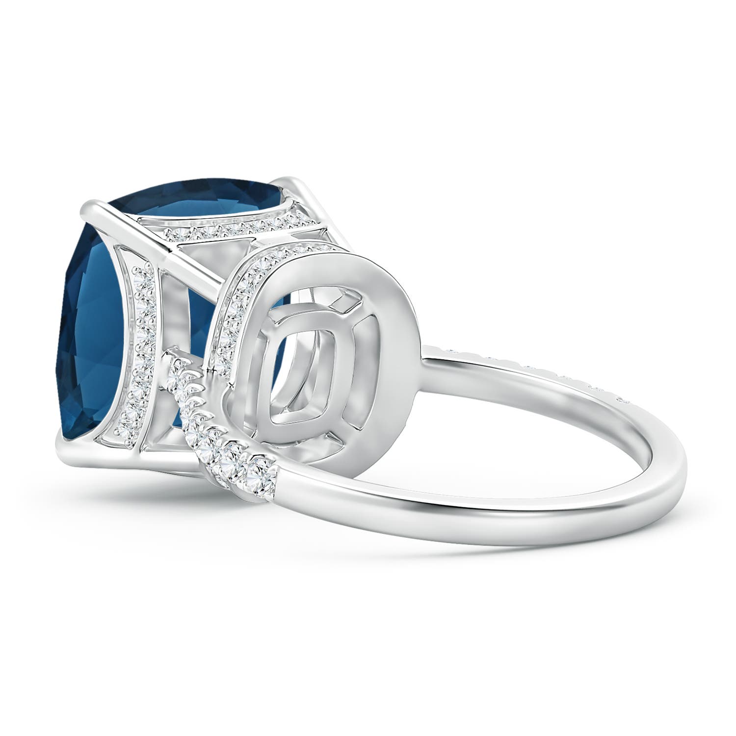 12.14x12.14x8.42mm AAA GIA Certified Cushion London Blue Topaz Ring with Diamonds in White Gold - side 5
