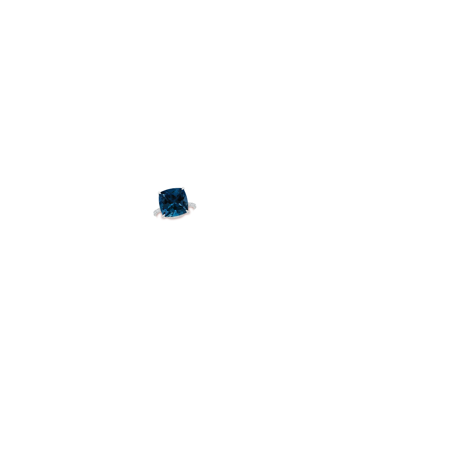 12.14x12.14x8.42mm AAA GIA Certified Cushion London Blue Topaz Ring with Diamonds in White Gold - body_hand