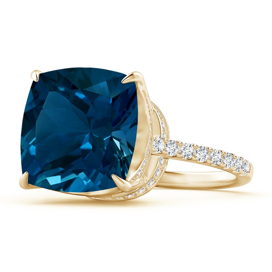12.14x12.14x8.42mm AAA GIA Certified Cushion London Blue Topaz Ring with Diamonds in Yellow Gold 