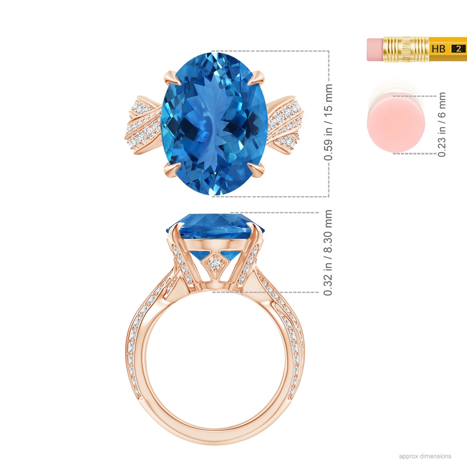 14.99x11.10x7.23mm AAAA GIA Certified Oval Aquamarine Crossover Shank Ring in 18K Rose Gold ruler
