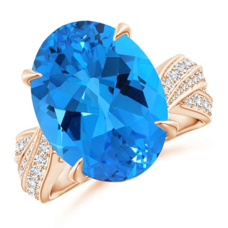 16.10x12.12x7.79mm AAAA Oval GIA Certified Sky Blue Topaz Crossover Shank Ring in 9K Rose Gold