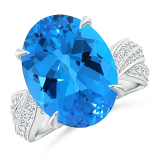 16.10x12.12x7.79mm AAAA Oval GIA Certified Sky Blue Topaz Crossover Shank Ring in White Gold