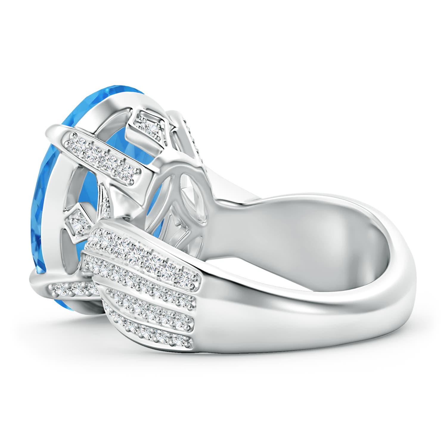 16.10x12.12x7.79mm AAAA Oval GIA Certified Sky Blue Topaz Crossover Shank Ring in White Gold - side 5