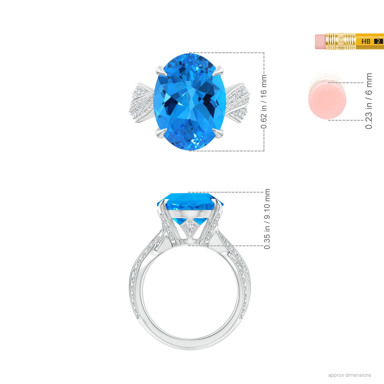 16.10x12.12x7.79mm AAAA Oval GIA Certified Sky Blue Topaz Crossover Shank Ring in White Gold - ruler