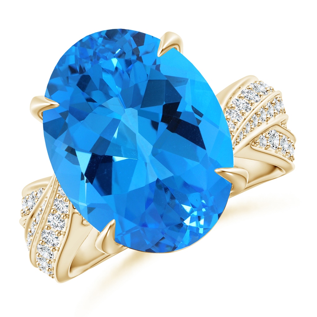 16.10x12.12x7.79mm AAAA Oval GIA Certified Sky Blue Topaz Crossover Shank Ring in Yellow Gold