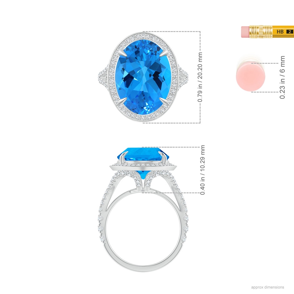 16.10x12.12x7.79mm AAAA Claw-Set GIA Certified Oval Sky Blue Topaz Cocktail Ring in White Gold ruler