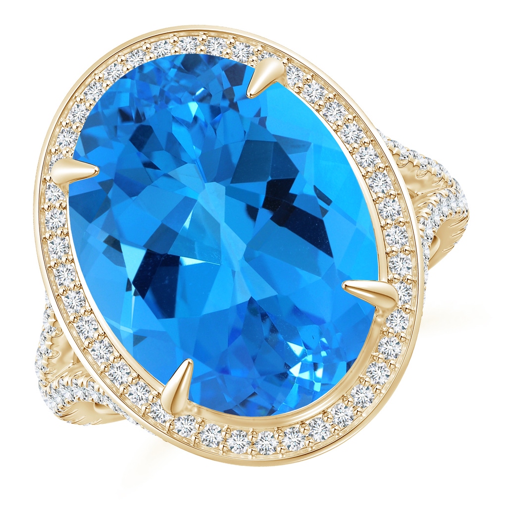 16.10x12.12x7.79mm AAAA Claw-Set GIA Certified Oval Sky Blue Topaz Cocktail Ring in Yellow Gold