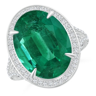 14.88x11.00x8.02mm AAA Claw-Set Oval Emerald Cocktail Ring in White Gold