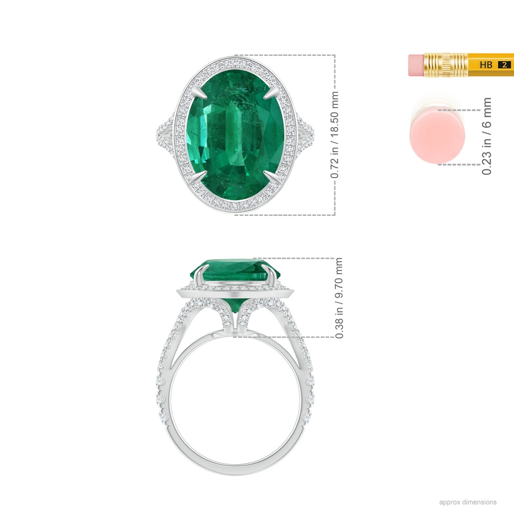 14.88x11.00x8.02mm AAA Claw-Set Oval Emerald Cocktail Ring in White Gold ruler