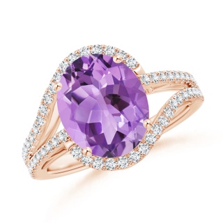 11x9mm A Oval Amethyst Bypass Cocktail Ring with Diamonds in Rose Gold