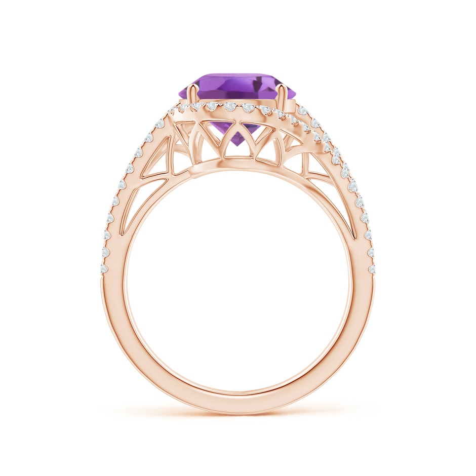 11x9mm A Oval Amethyst Bypass Cocktail Ring with Diamonds in Rose Gold side 1