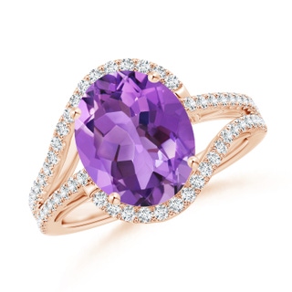 11x9mm AA Oval Amethyst Bypass Cocktail Ring with Diamonds in Rose Gold