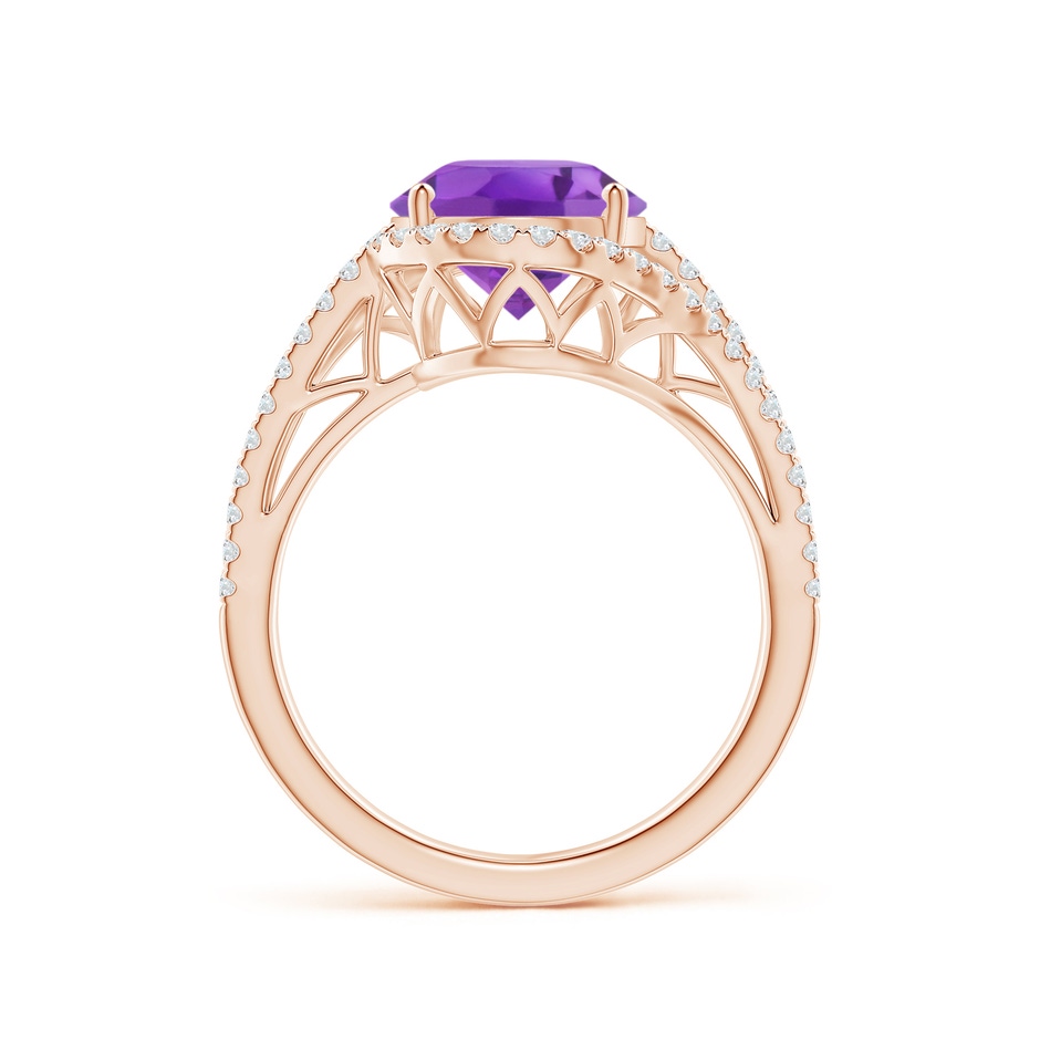 11x9mm AA Oval Amethyst Bypass Cocktail Ring with Diamonds in Rose Gold side 1
