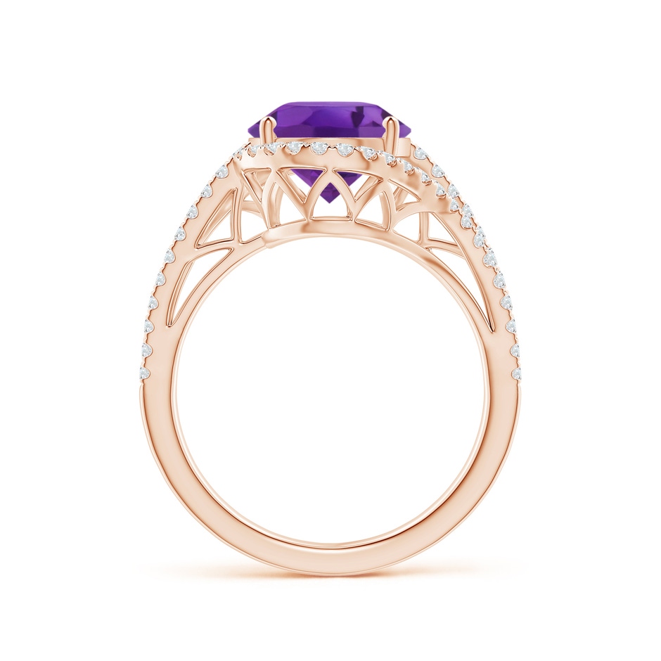 11x9mm AAA Oval Amethyst Bypass Cocktail Ring with Diamonds in Rose Gold side 1