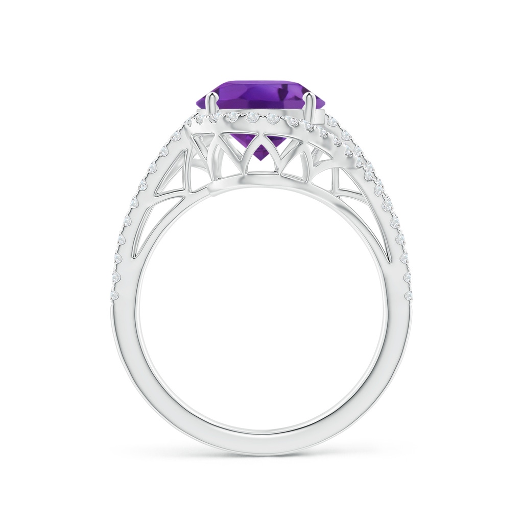 11x9mm AAA Oval Amethyst Bypass Cocktail Ring with Diamonds in White Gold Side 1