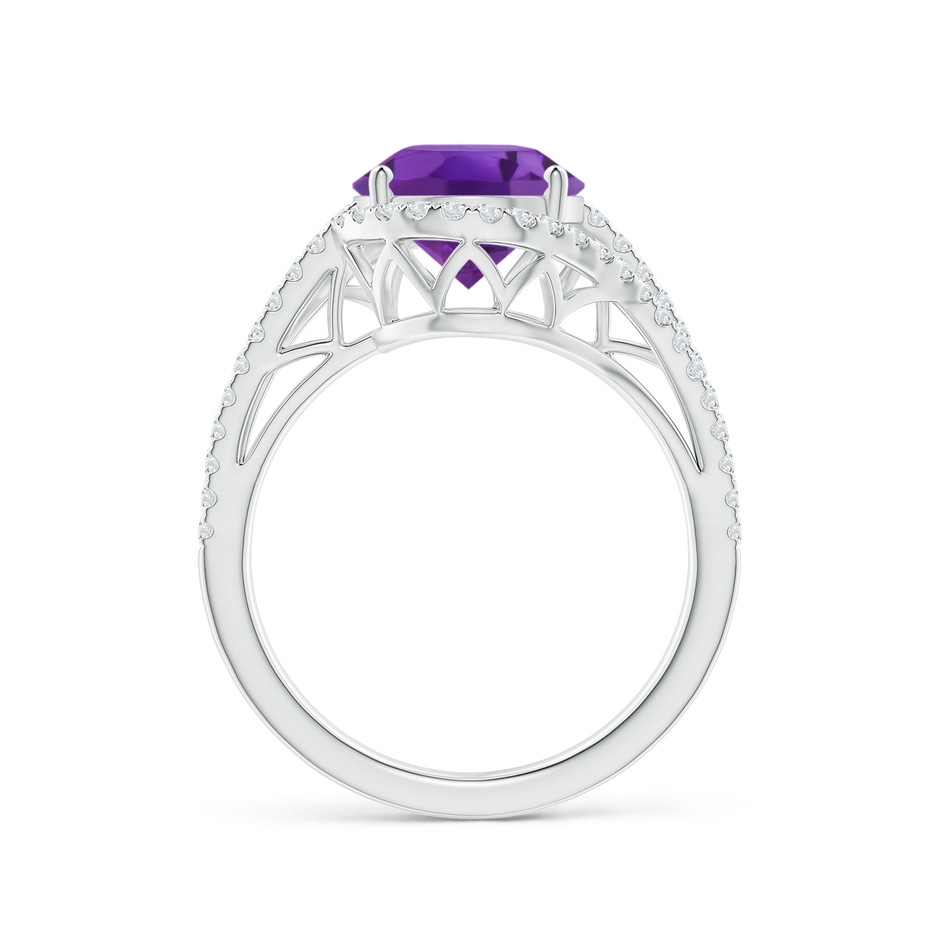 11x9mm AAA Oval Amethyst Bypass Cocktail Ring with Diamonds in White Gold side 1