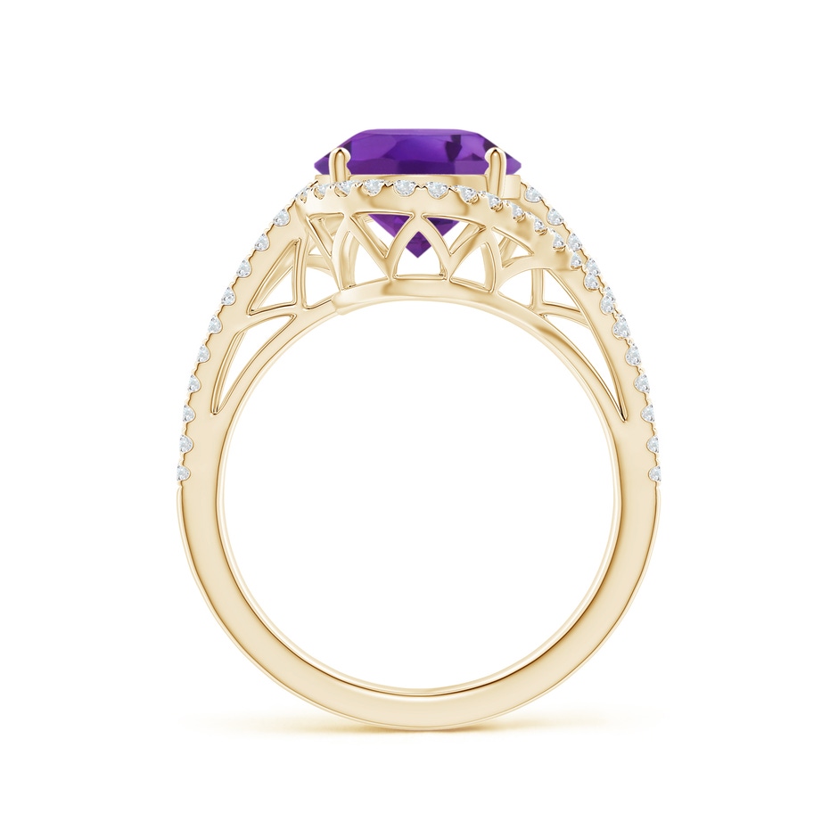 11x9mm AAA Oval Amethyst Bypass Cocktail Ring with Diamonds in Yellow Gold side 1