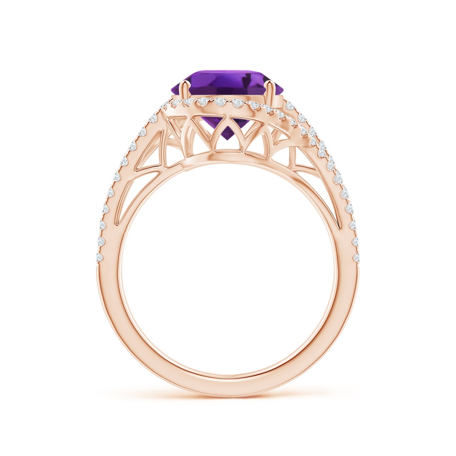 11x9mm AAAA Oval Amethyst Bypass Cocktail Ring with Diamonds in Rose Gold side 1