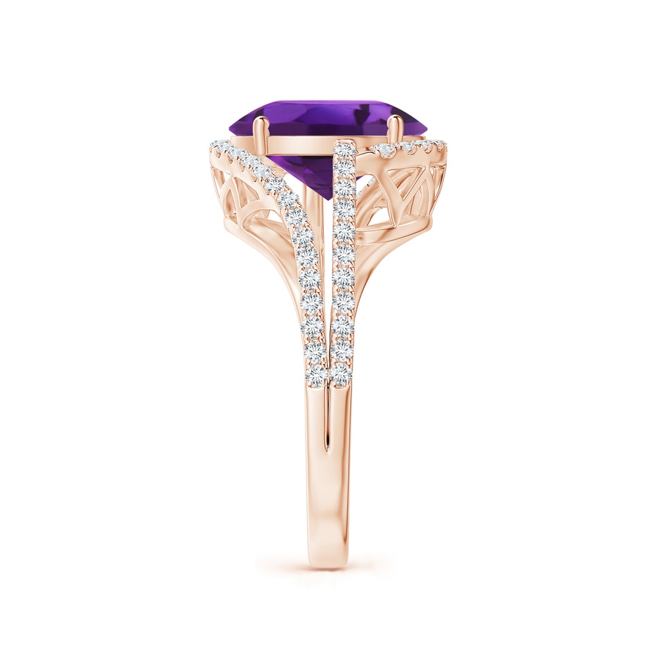 11x9mm AAAA Oval Amethyst Bypass Cocktail Ring with Diamonds in Rose Gold side 2