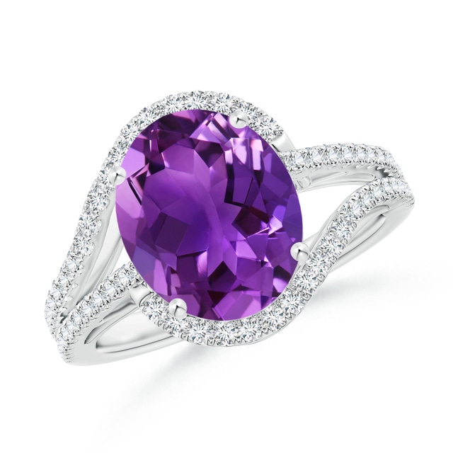 Oval Amethyst Split Shank Halo Ring | Angara