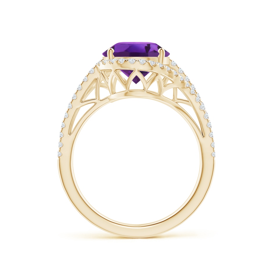 11x9mm AAAA Oval Amethyst Bypass Cocktail Ring with Diamonds in Yellow Gold side 1