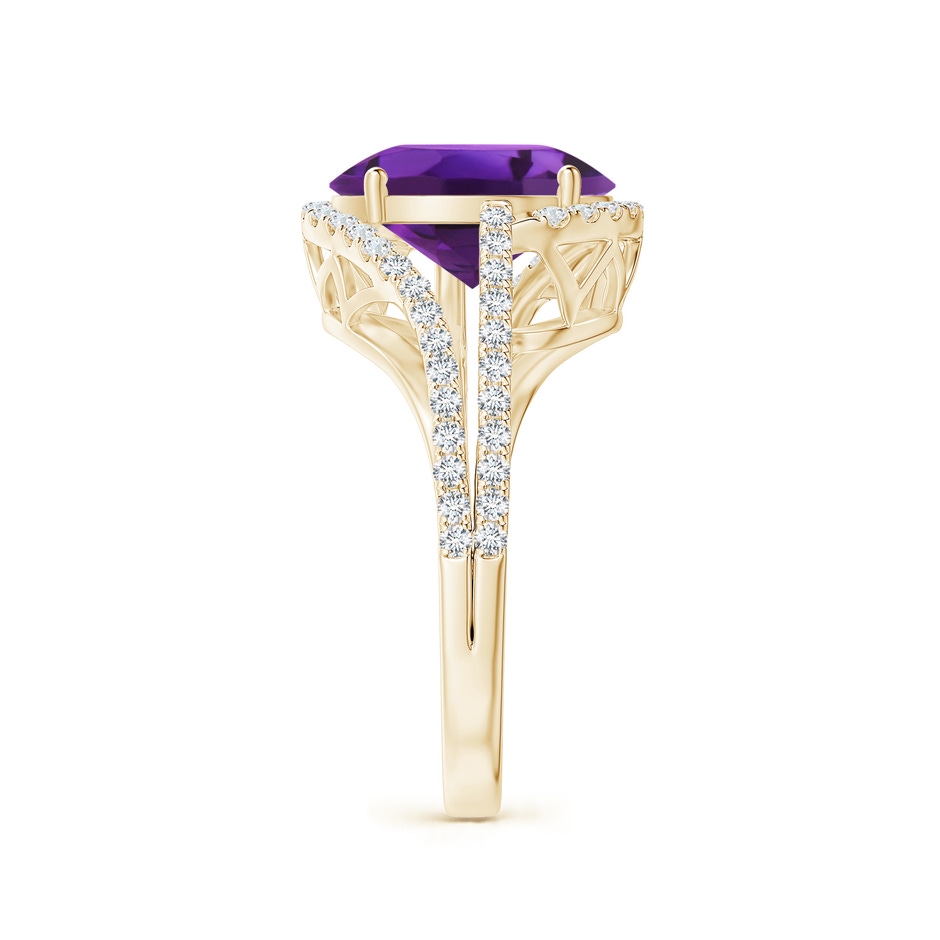 11x9mm AAAA Oval Amethyst Bypass Cocktail Ring with Diamonds in Yellow Gold side 2