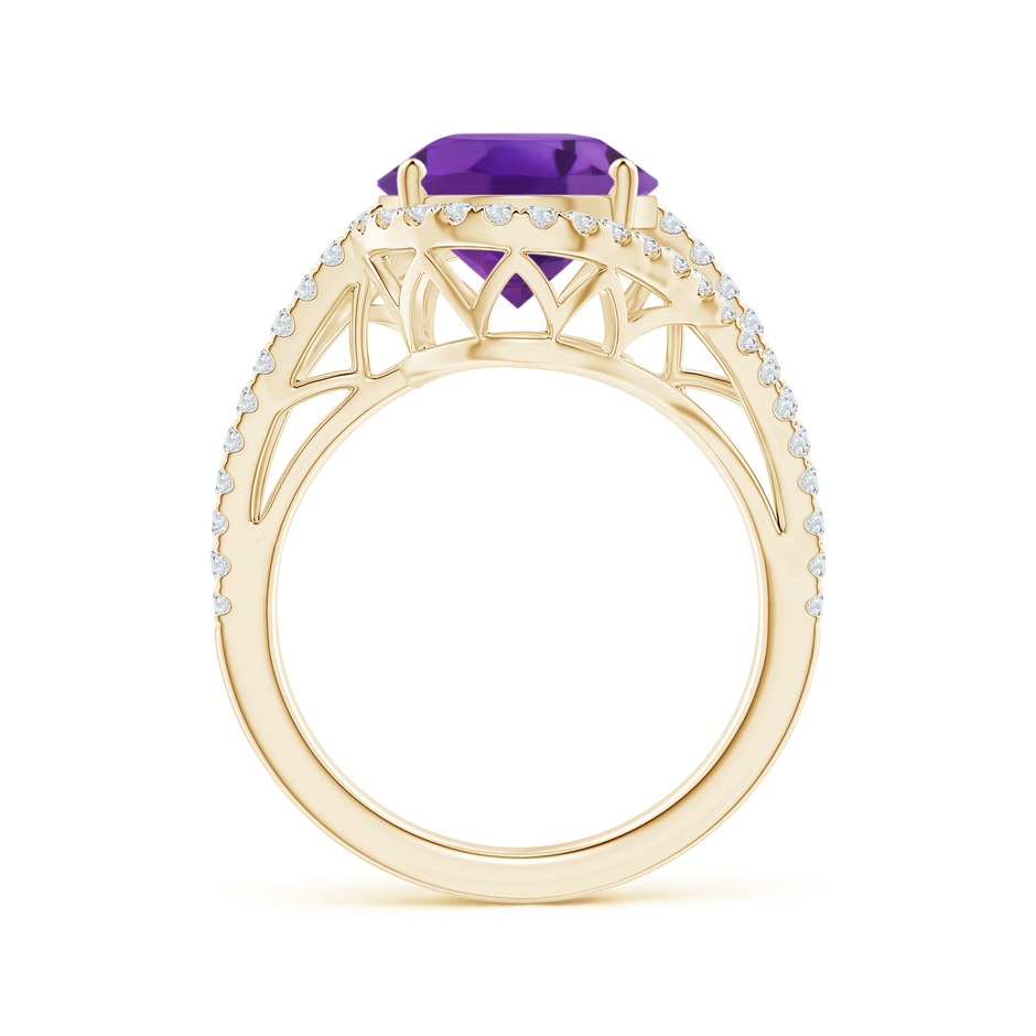 12x10mm AAA Oval Amethyst Bypass Cocktail Ring with Diamonds in Yellow Gold side 1