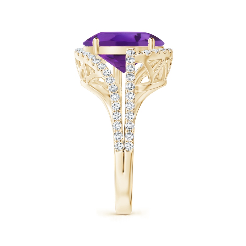 12x10mm AAA Oval Amethyst Bypass Cocktail Ring with Diamonds in Yellow Gold side 2