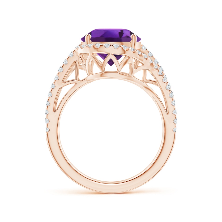12x10mm AAAA Oval Amethyst Bypass Cocktail Ring with Diamonds in Rose Gold side 1