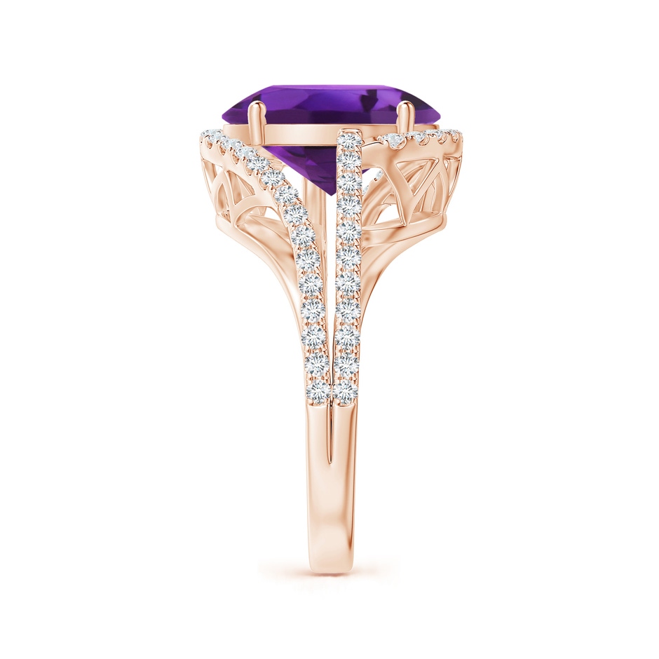 12x10mm AAAA Oval Amethyst Bypass Cocktail Ring with Diamonds in Rose Gold side 2